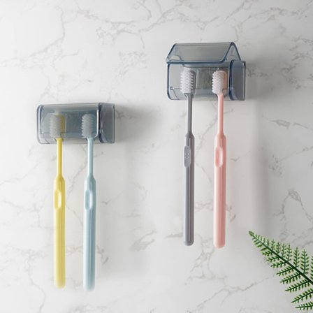 2 stk. Tandbørsteholder Væghængt med Dæksel til Badeværelse, ZQKLA