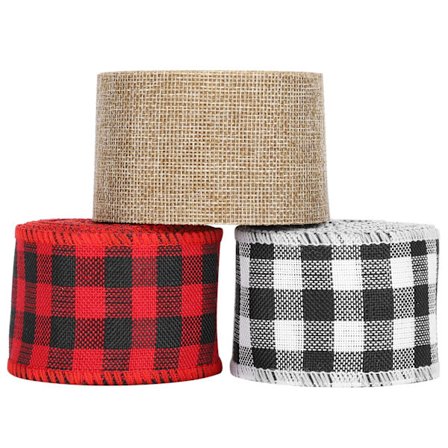 3 ruller julehåndværksbånd sort rød sort hvidt lærred DIY bue materialer gaveindpakning (5 cm)