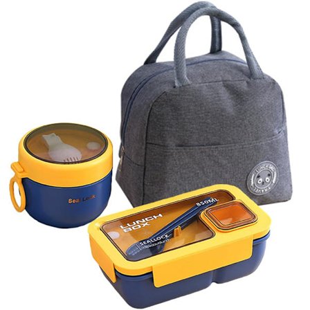 Bento Boks til Voksne, Madkassesæt med Madpose, Redskaber, Havregrynsbeholder Holdbar Lækagesikker Madkasse med Gaffel & Ske, Madopbevaringsboks