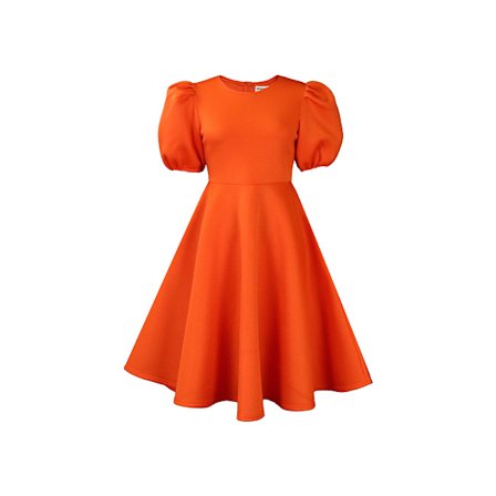 Kvinder Damer Sommer Puffy Kjole Ensfarvet Firkant Hals Boble Ærme One-Piece Kort Kjole(Orange M)