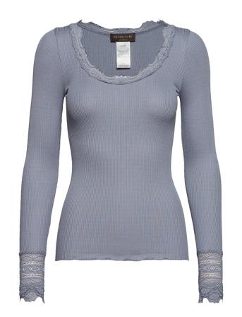 Silk T-Shirt W/ Lace Blue Rosemunde