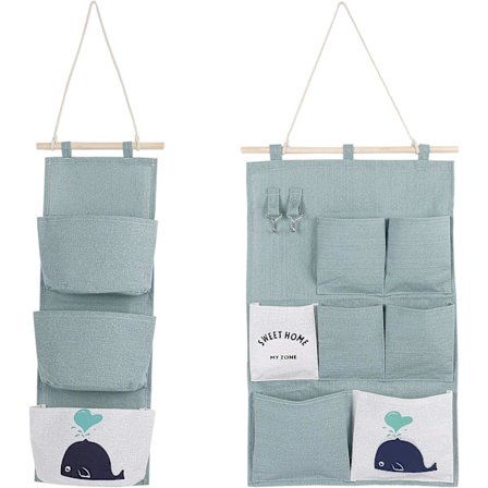 Seinälle kiinnitettävä säilytyspussi 2 tyyliä Pellava kangasjärjestäjä pienillä taskuilla kotiin ja toimistoon