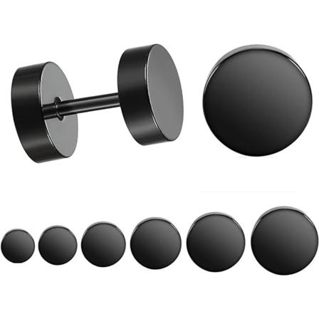 Svarta örhängen med dubbar för män och kvinnor, falska öronhål, örontunnel i rostfritt stål