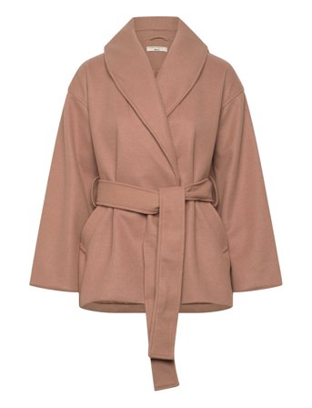 Gina Tricot Shawl Collar Short Coat - Beige - M