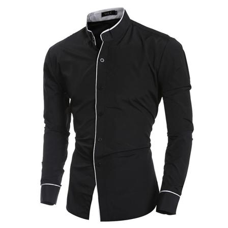 Herre Solid Casual Stand Neck Langermet skjorte Business Topper Black XL