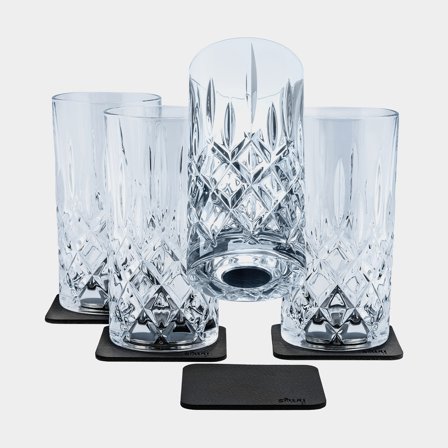 Magnetiska dricksglas i kristall Silwy Magnetic Crystal Glass Longdrink Nachtmann, transparent, 30 cl, 4-pack + magnetiska glasunderlägg