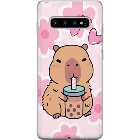 Kompatibelt Mobilskal till Samsung Samsung Galaxy S10+ Kawaii Capybara Hjärtan Anime Stil Söt Design Djurmotiv TikTok Populärt Present Tjej