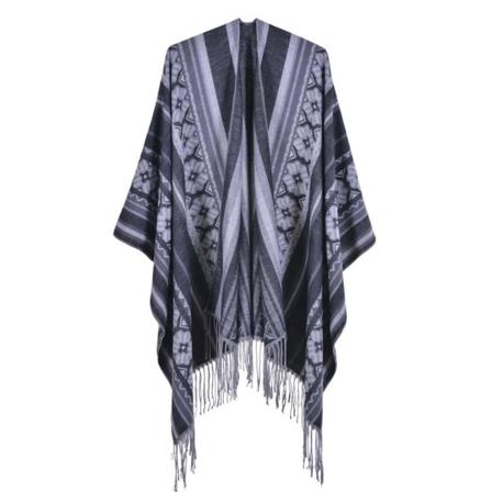Jacquard Fransad Fåll Pashmina Sjal Wrap Tjocka Varm Poncho Öppen Front Cape For Lady