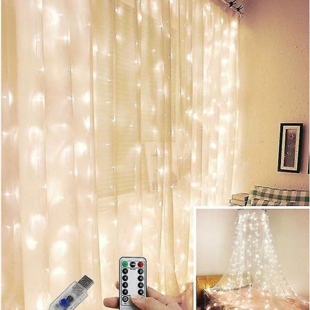 USB Strängljusridå med fjärrkontroll 8 lägen inomhusfönsterljus Warm White 3*2M-200LED
