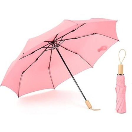 Reseparaply Ensfarvet Massivt Træhåndtag Foldbart Paraply Regn eller Sol Kreativt Paraply Paraplyer til Regn