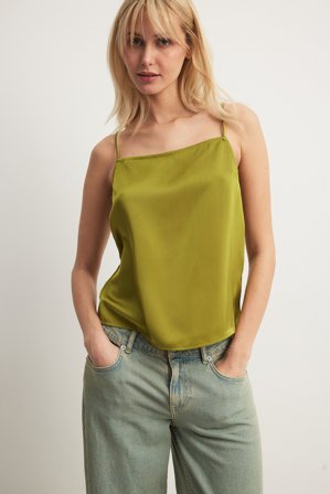 NA-KD Débardeur en satin noué au dos - Hauts d'été - Vert - EU 32