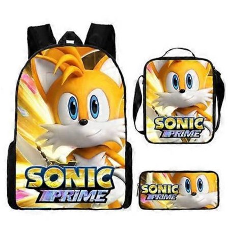 Sonic skoletaske tre-delt sæt primær skoletaske anime tegneserie skoletaske rygsæk til mænd og kvinder - Perfet