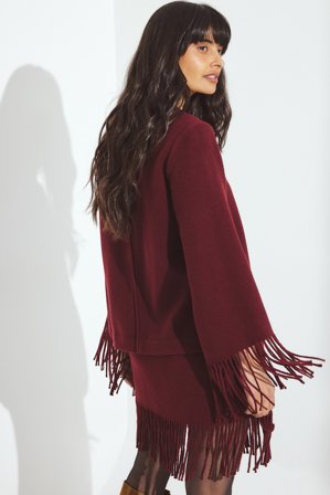 Olivia TPS x NA-KD Fringe Detail Sweater - Trøjer - Burgundy - L