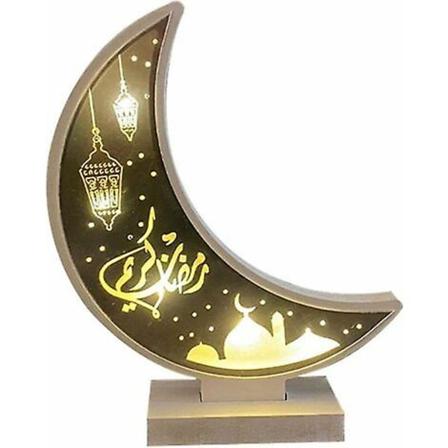 Ramadan Eid Mubarak -puinen koriste, kuun muotoinen LED-yövalo, muslimi Ramadanin pöytävalo, käsityö, työpöydän koriste, festivaali, kotijuhlat