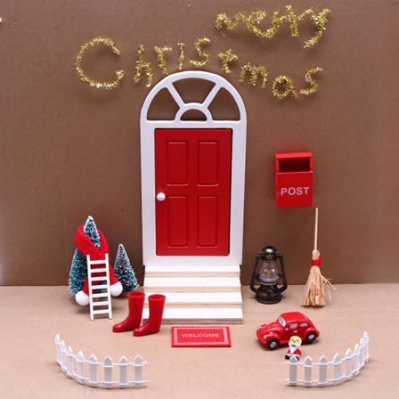 IC Dukkeskap Miniatyr Juldrakt DIY Tre Elf Dør Dukker Ho
