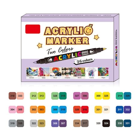 36 Color Art Marker Kaksikärkiset akryylimarkkerikynät Pitkäkestoiset ja nopeasti kuivuvat piirustuskirjat Tee-se-itse scrapbooking-korttien 