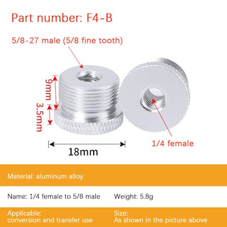 Mikrofonitelineen muunnosruuvit 1/4" - 5/8" kierreruuvi Mo