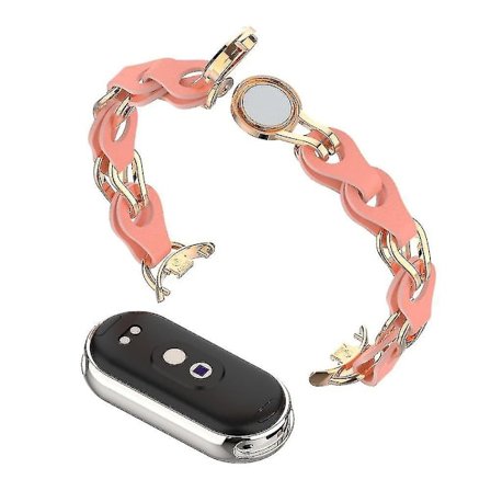 Til Xiaomi Smart Band 8 Magnetisk Urrem Ægte Ko Læder+Aluminium Legering Kæde Armbånd