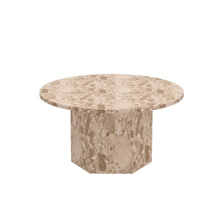 Naxos Sofabord i Latte Marmor Ø80x42cm - Rundt Stuebord med Unik Marmorplade & Lakeret Bordplade - Elegant Design