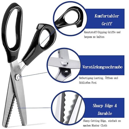 Stoffsaks, Zigzagsaks, Profesjonell skreddersaks, Sikksakssaks for stoffer for søm per meter, rustfritt stål