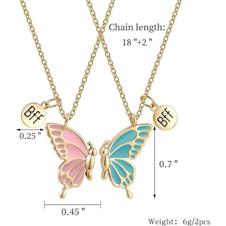 Emaljerade fjärilshalsband för 2 bästa vänner, vänskapshalsband för bästa vän födelsedagspresent guld