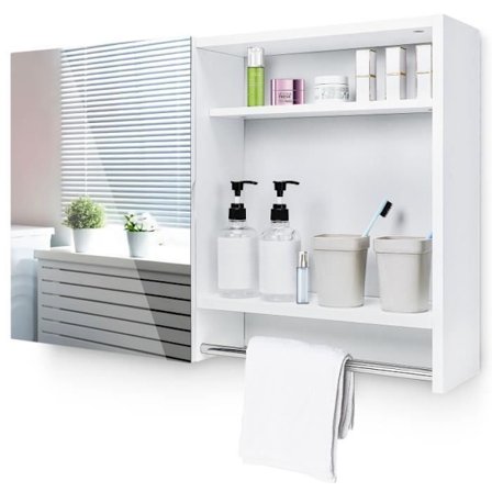 Yorbay Toilettskabe, Væghængt Badeværelsesskab med Spejl, Med Justerbar Hylde i Hvidt Træ 77x50x17cm