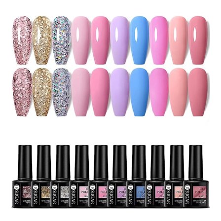10 stk./sett Gel Neglelakk Sett Neon Rød Glitter Semi Permanent Gel Lakk Soak Off UV LED Negler Alt For Manikyr