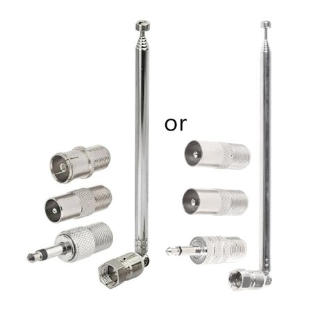 F Typ Radioantenn med 3 Adaptrar FM Antenn Teleskopisk Antenn F Kontakt Teleskopisk Antenn 180 Graders Böjbar Rostfri