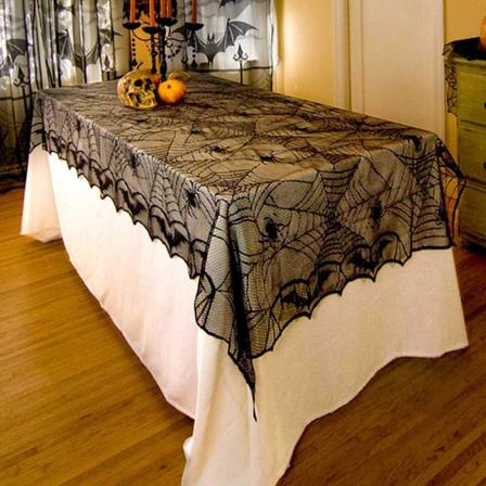 Fastboy 1-pack Halloween Dekoration Spets Spindelnät Skelett Skalle Duks svart Eldstadskåpa Kappa Halsduk Evenemang Fest Dekoration