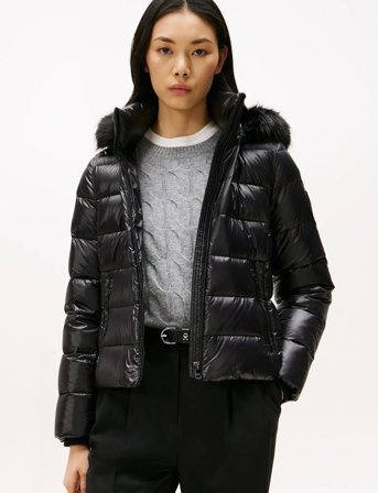 Tommy Hilfiger Gloss Hw Down Slim Jacket W Fur - Black - XS