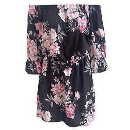 Naisten rento kukkakuvioinen olkaimeton trumpettihihainen swing-mekko (tyyli 6081)