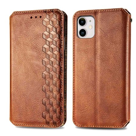 Etui til iPhone 13 mini 5.4 brunt læder flip magnetisk kortindsættelse tredimensionel