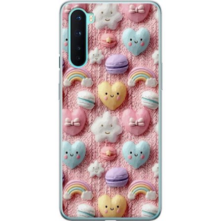 Kompatibelt Mobildeksel til OnePlus Nord Pastellmotiv med hjerter, skyer, regnbuer og makroner mot rosa bakgrunn i en søt drømmende stil.