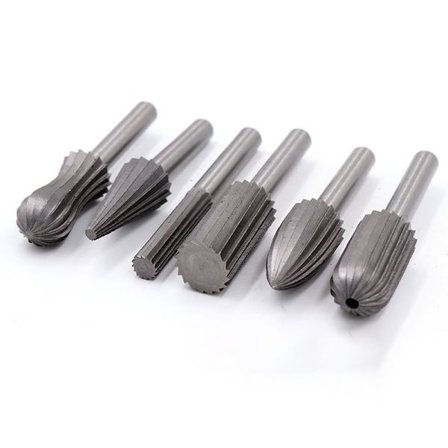 6 stk. stål roterende burr filsett for metall, plast, tre, stein