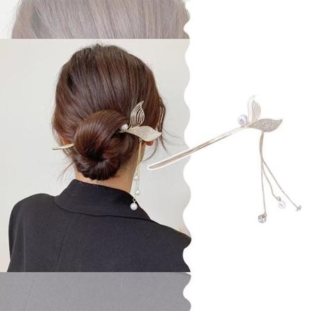 Hårpinner med dusk, vintage fiskehale hårpinne dusk hårnål chignon pin tilbehør for langt hår perle