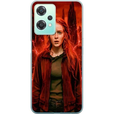 Kompatibelt Mobilskal till OnePlus OnePlus Nord CE 2 Lite 5G Porträtt av en ung kvinna med rött hår i en apokalyptisk landskap, röda blixtar och m