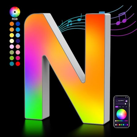 Lysende bokstaver USB-drevet, LED-bokstavlys fargeskiftende bokstavskilt gave - N