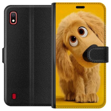Kompatibelt Plånboksfodral till Samsung Samsung Galaxy A10 Söt realistisk valp med stora uttrycksfulla ögon på en gul bakgrund, varm färgpalett o
