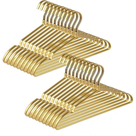 Pakke med 20 Aluminium Jern Kleshengere 42cm, Matt Gullfarget Metall Kleshenger for Dresser T-skjorter Skjorter Jakker Kjoler, Sklisikre Hakk, Elegant