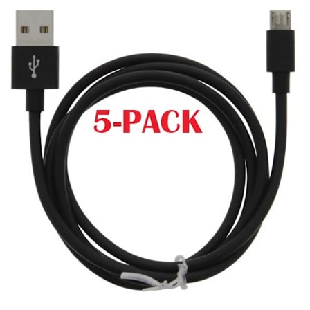 5-PACK kaapeli USB-A - MicroUSB 2.4A, 1m, musta