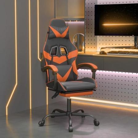 Vidaxl Snurrbar Gamingstol Med Fotstöd Svart Och Orange Konstläd Orange
