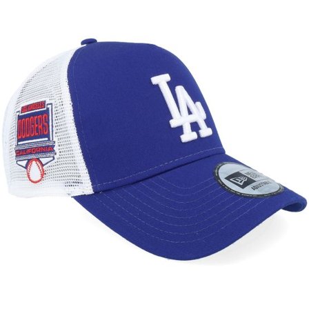 New Era - MLB Blå trucker Keps - Los Angeles Dodgers Side Patch Royal/White A-frame Trucker @ Hatstore