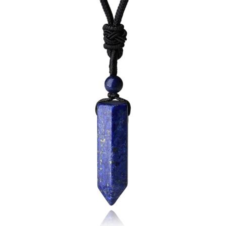 Krystall Halskjede for Menn Kvinner Justerbar Tau Sekskantet Punkt Helbredende Krystall Naturlig Stein Anheng Halskjeder Edelsten Smykker Blue Lapis 