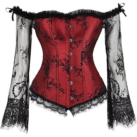 Korsetter for kvinner Overbust Bustier Topp Gothic Sexy Shoulder 8127red