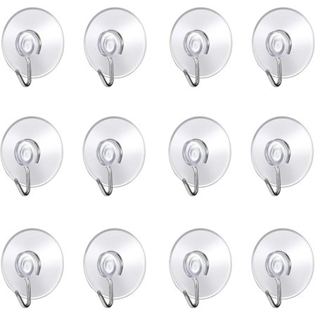 Vægkrog med sugekop, små plastsugere med rund krog til badeværelse og køkken, sugekopskroge (12)