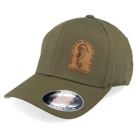 Iconic - Groen flexfit Cap - Sea Horse Wooly Combed Olive Flexfit @ Hatstore