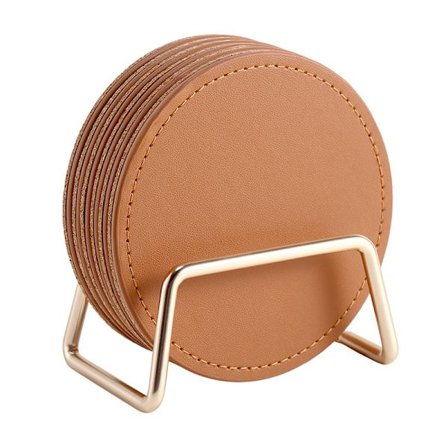 Runde coasters 6 stk med holder Brun [BR]
