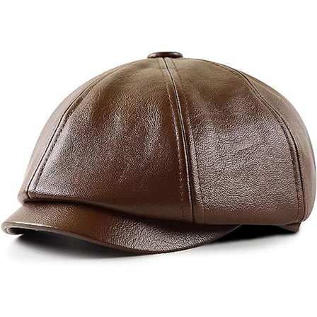 Mænds Beret Hat Gatsby Flad Læder Newsboy Kasket (Brun)
