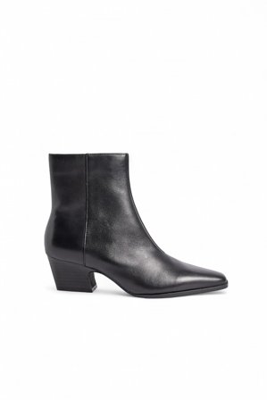 NA-KD Ankelboots i läder med blockklack - Läderskor - Svart - EU 38