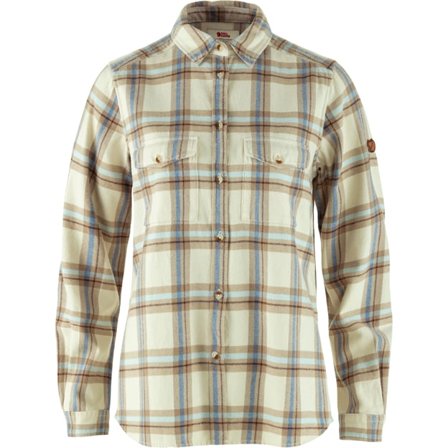 Fjällräven Women's Övik Heavy Flannel Shirt Top in Chalk White/Fossil | Size: Large, Organic Cotton